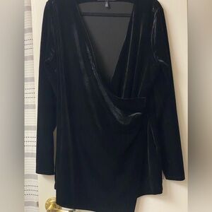 White House Black Market Velvet Long Sleeve Faux Wrap Black Mini Dress Size XL